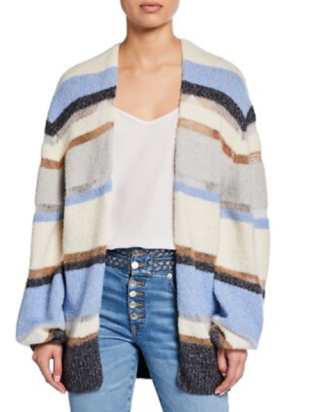 Veronica Beard Striped Open Front Cardigan Merino Wool Cashmere Blend Small